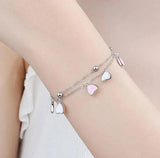 Pink Hearts Linked Chains Bracelet Resizable Jewelry