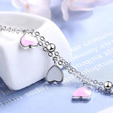 Pink Hearts Linked Chains Bracelet Resizable Jewelry