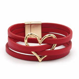 Heart Charm Bracelets Wrap Multilayer Hollow PU Leather Women's Jewelry