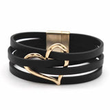 Heart Charm Bracelets Wrap Multilayer Hollow PU Leather Women's Jewelry