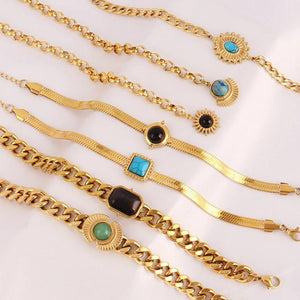 Stainless Steel Punk Cuban Chain Bracelets with Natural Stone