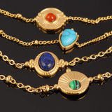Stainless Steel Punk Cuban Chain Bracelets with Natural Stone