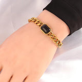 Stainless Steel Punk Cuban Chain Bracelets with Natural Stone
