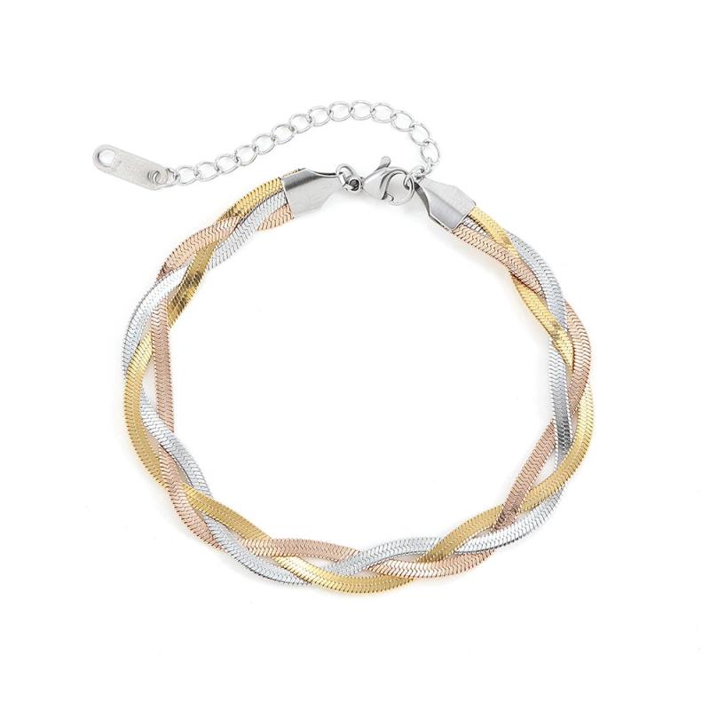 Herringbone Snake Chain Bracelet Flat Cuban Chain Stainless Steel Jewelry