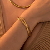 Herringbone Snake Chain Bracelet Flat Cuban Chain Stainless Steel Jewelry