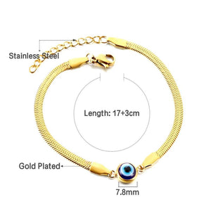 Stainless Steel Evil Eye Charm Bracelet Snake Chain Bangle Wrist Jewelry