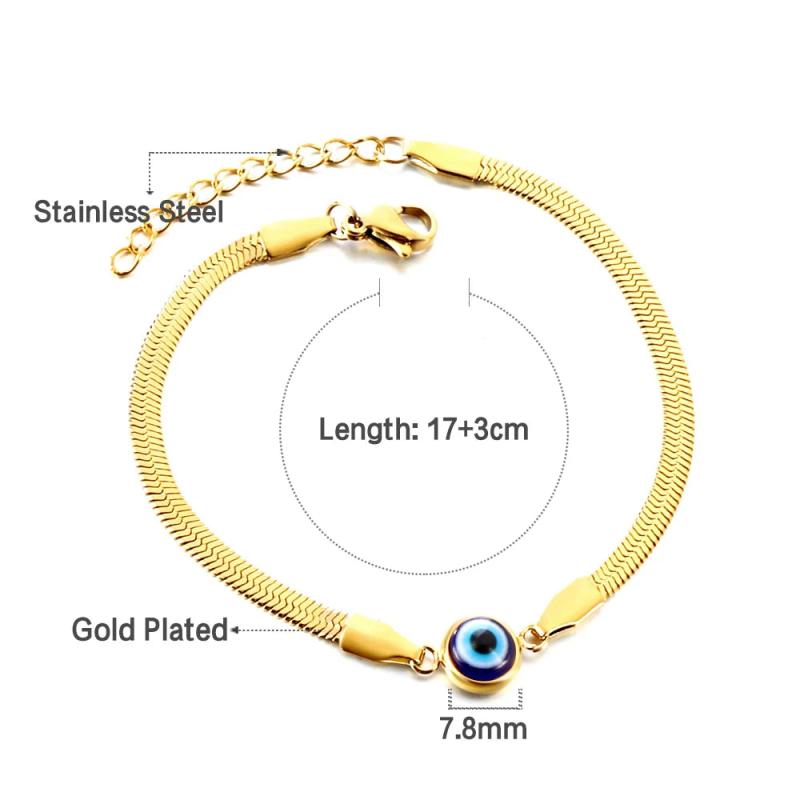 Stainless Steel Evil Eye Charm Bracelet Snake Chain Bangle Wrist Jewelry