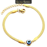 Stainless Steel Evil Eye Charm Bracelet Snake Chain Bangle Wrist Jewelry
