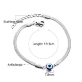 Stainless Steel Evil Eye Charm Bracelet Snake Chain Bangle Wrist Jewelry