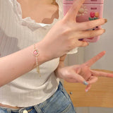 Summer Peach Heart Hollow Bracelet for Women Pearl Bracelet Couple Gift