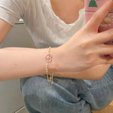 Summer Peach Heart Hollow Bracelet for Women Pearl Bracelet Couple Gift