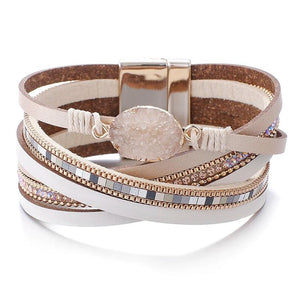 Bohemian Stone Charm Leather Bracelet Crystal Wrap Jewelry