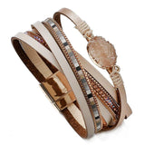 Bohemian Stone Charm Leather Bracelet Crystal Wrap Jewelry