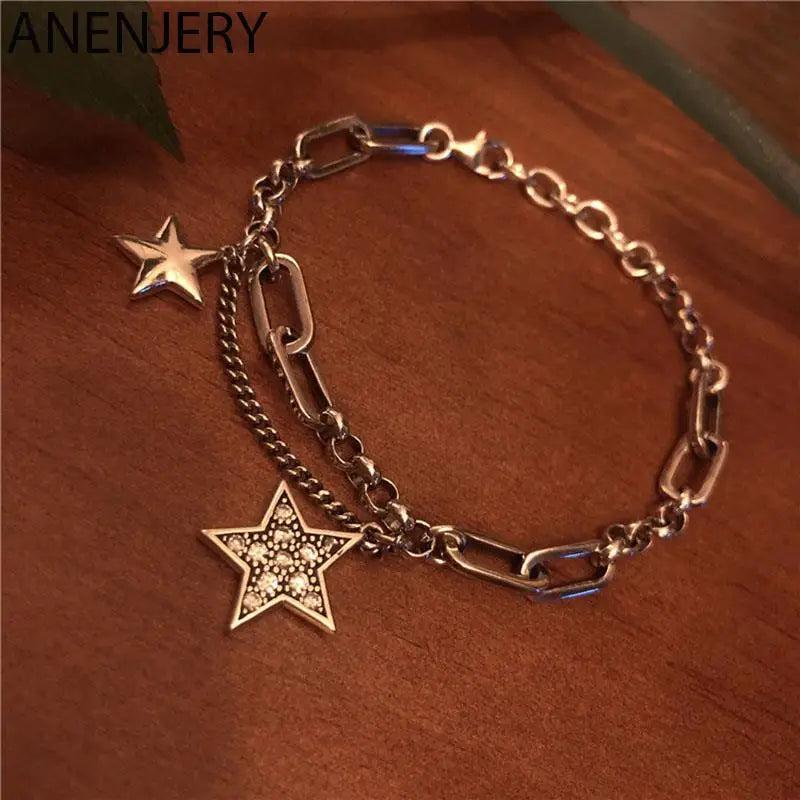 Silver Star Charm Bracelet Lock Chain Bracelet Women Party Jewelry