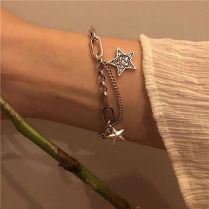 Silver Star Charm Bracelet Lock Chain Bracelet Women Party Jewelry