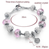 Summer Pink Charm Bracelet Ladies Peach Heart Pendant Crystal Pop Bracel