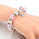 Summer Pink Charm Bracelet Ladies Peach Heart Pendant Crystal Pop Bracel