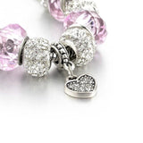 Summer Pink Charm Bracelet Ladies Peach Heart Pendant Crystal Pop Bracel