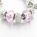 Summer Pink Charm Bracelet Ladies Peach Heart Pendant Crystal Pop Bracel