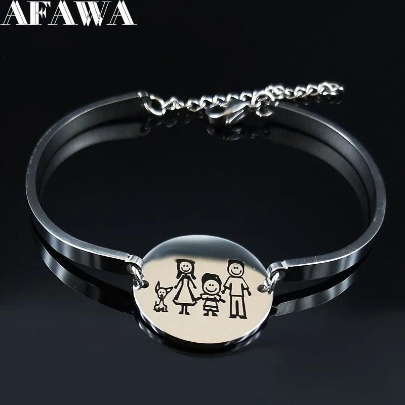 Family Dad Mom Boy Dog Steel Bracelet Silver Chain Jewelry B1732S01