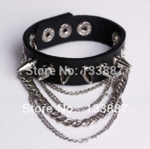 Punk Rivet Chain Bracelet Spike Leather Rock Style Metal