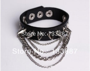 Punk Rivet Chain Bracelet Spike Leather Rock Style Metal