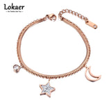 Star Moon Charm Double Layer Bracelet for Women Snake Chain Boho Jewelry
