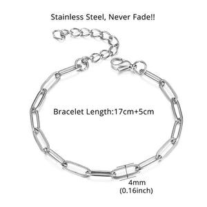 Punk Stainless Steel Paperclip Chain Bracelet 4mm Width
