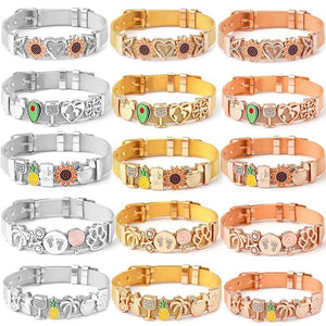 European Style Dog Paw Avocado Slide Bracelet Stainless Steel Mesh Bangle