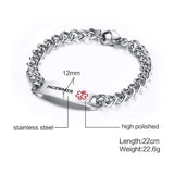 Men's Stainless Steel Medical Bracelet DIABETES EPILEPSY WARFARIN PACEMAKER