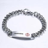 Men's Stainless Steel Medical Bracelet DIABETES EPILEPSY WARFARIN PACEMAKER