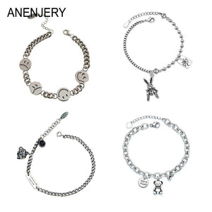 Thai Silver Smiling Face Animal Chain Bracelet for Women
