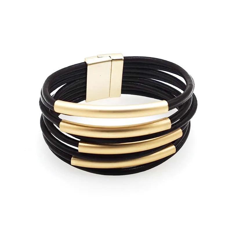 Punk Pattern Leather Bracelet Metal Wide Wrap Femme Jewelry
