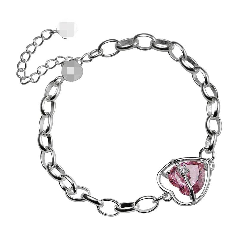 Pink Zircon Heart Bracelet Link Chain Jewelry
