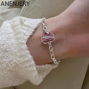 Pink Zircon Heart Bracelet Link Chain Jewelry