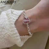 Pink Zircon Heart Bracelet Link Chain Jewelry