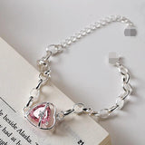 Pink Zircon Heart Bracelet Link Chain Jewelry