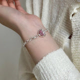 Pink Zircon Heart Bracelet Link Chain Jewelry