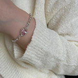 Pink Zircon Heart Bracelet Link Chain Jewelry