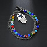 UZone Charm Eyes Bracelets for Women Stainless Steel Beads Double Layer Bangle