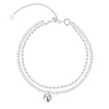 Double Layer Chain Silver Bracelet with Sparkling Pearl