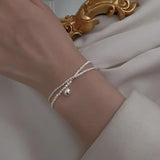 Double Layer Chain Silver Bracelet with Sparkling Pearl