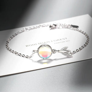 Silver Natural Rainbow Moonstone Charm Bracelet Wedding Jewelry S-B263