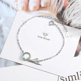 Silver Natural Rainbow Moonstone Charm Bracelet Wedding Jewelry S-B263