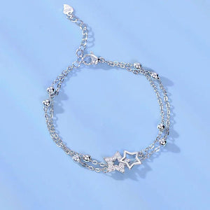 Silver Double Layer Star Bracelet Zircon Round Ball Jewelry