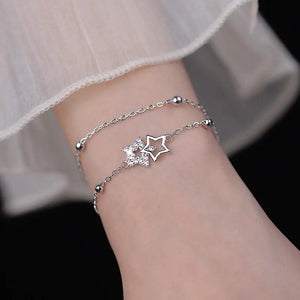 Silver Double Layer Star Bracelet Zircon Round Ball Jewelry