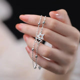 Silver Double Layer Star Bracelet Zircon Round Ball Jewelry