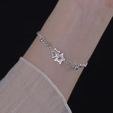Silver Double Layer Star Bracelet Zircon Round Ball Jewelry