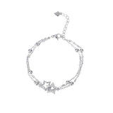 Silver Double Layer Star Bracelet Zircon Round Ball Jewelry