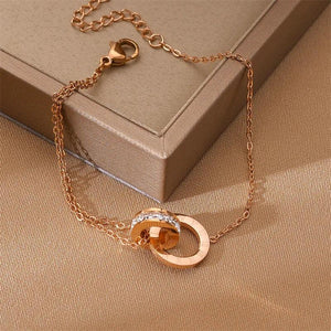 Titanium Steel Roman Bracelet Zircon Numerals Double Ring Wedding Jewelry